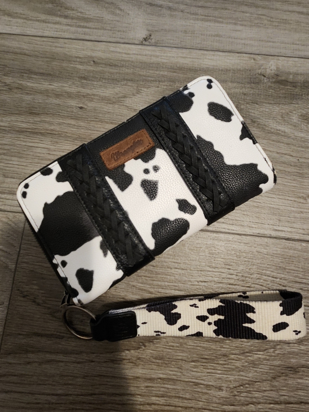 Cow Print Wristlet Wallet - Black & White